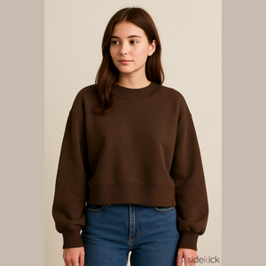 Women Chocolate Brown Crewneck Sweater XL Crop Top Relax Slouchy Y2K 90s Ribbed
